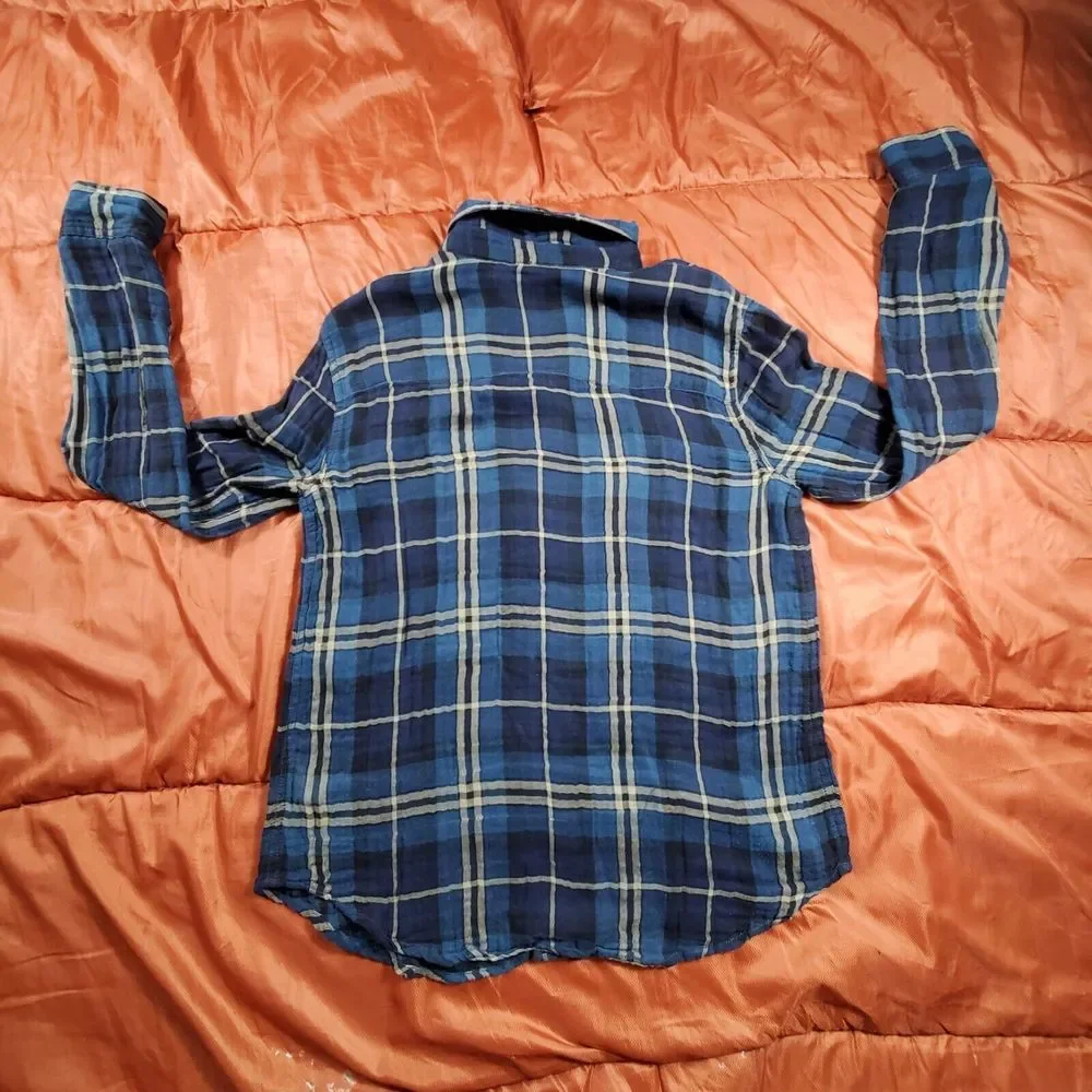 Free People Women's Blue Plaid Long‎ Sleeve Button Down Top Size Small FP